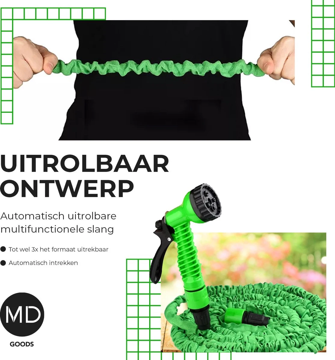 Uitrekbare Tuinslang tot 15 Meter van MD-goods ® - Tuinsproeier - Tuin Besproeien - Waterslang - Sproeikop - Groen - Flexibel Elastisch Uitrekbare Tuinslang Tot 15 Meter Van MD-goods ® - Tuinsproeier - Tuin Besproeien - Waterslang - Sproeikop - Groen - Flexibel Elastisch -Tuinverzorgings Winkel 1114x1200 3