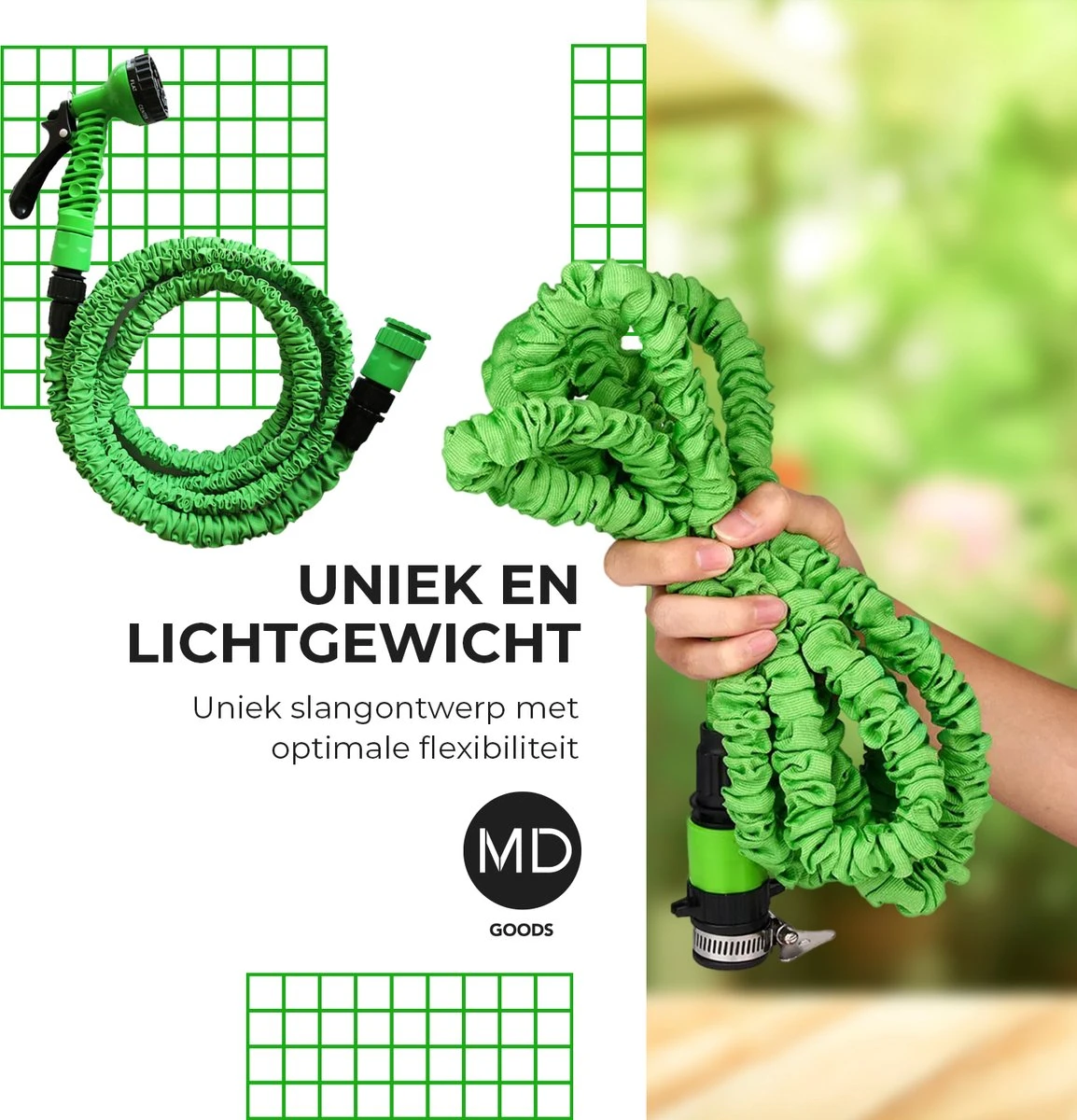 Uitrekbare Tuinslang tot 15 Meter van MD-goods ® - Tuinsproeier - Tuin Besproeien - Waterslang - Sproeikop - Groen - Flexibel Elastisch Uitrekbare Tuinslang Tot 15 Meter Van MD-goods ® - Tuinsproeier - Tuin Besproeien - Waterslang - Sproeikop - Groen - Flexibel Elastisch -Tuinverzorgings Winkel 1154x1200 4