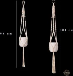 Plantenhanger - Plantenhanger Macrame - Set Van 2 - Wit - Knopen - Luxe Gevlochten Touw - Met Ophang Haken - Fienosa -Tuinverzorgings Winkel 1160x1200 12