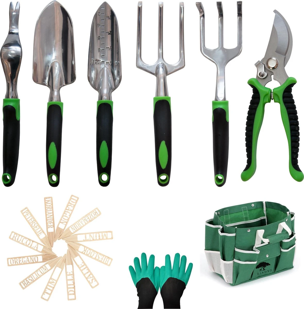 Djambo Tuingereedschap Set 8-delig Tuinsetje met 15 Unieke Bamboe Plantetiketten in 1 Draagtas - Compleet Tuingereedschap voor de Tuinliefhebbers Djambo Tuingereedschap Set 8-delig Tuinsetje Met 15 Unieke Bamboe Plantetiketten In 1 Draagtas - Compleet Tuingereedschap Voor De Tuinliefhebbers -Tuinverzorgings Winkel