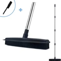 Tuinverzorgings Winkel 31 2 In 1 Rubberen Bezem – Bezem Binnen & Buiten – Vloerwisser Met Steel - Met Huisdierhaar Verwijderaar - Vloertrekker – Veger - Extra Lang 160cm