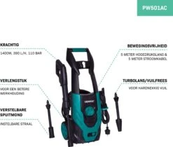 VONROC Hogedrukreiniger V14-1 - 1400W – 110 Bar – 390 L/h – Incl. 5m Slang, Spuitstukken En Accessoires -Tuinverzorgings Winkel 1200x1022