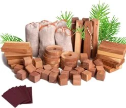 AWEMOZ Mottenballen 71 Stuks + 10 Stuks Schuurpapier - Cederhout Tegen Motten - Motten Bestrijden - Mottenval