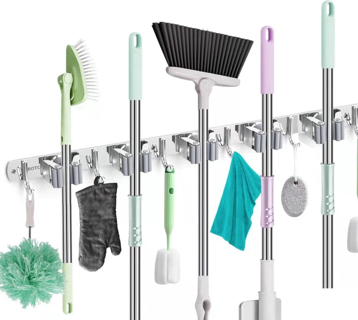 BOTC Bezemhouder - 5 Houders 6 Haken Bezem Ophangsysteem - Zeflklevend - Opbergsysteem - Ophanghaken - Tuingereedschap - Gereedschap opbergen BOTC Bezemhouder - 5 Houders 6 Haken Bezem Ophangsysteem - Zeflklevend - Opbergsysteem - Ophanghaken - Tuingereedschap - Gereedschap Opbergen -Tuinverzorgings Winkel