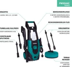 VONROC Hogedrukreiniger V14-2 - 1400W – 110 Bar – 390 L/h – Incl. 5m Slang, Reinigingsmiddelen Flesje, Terrasreiniger En Meer 4 VONROC Hogedrukreiniger V14-2 - 1400W – 110 Bar – 390 L/h – Incl. 5m Slang, Reinigingsmiddelen Flesje, Terrasreiniger En Meer -Tuinverzorgings Winkel 1200x1110