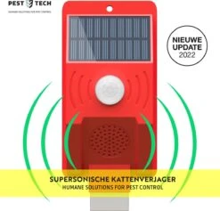 Pest-Tech™ PT-219 | Ultrasone Kattenverjager Op Zonneenergie | Kattenschrik | Marterverjager | Dierenverjager | Kattenafweermiddel | Ongedierte Verjager - Met USB Oplaadkabel