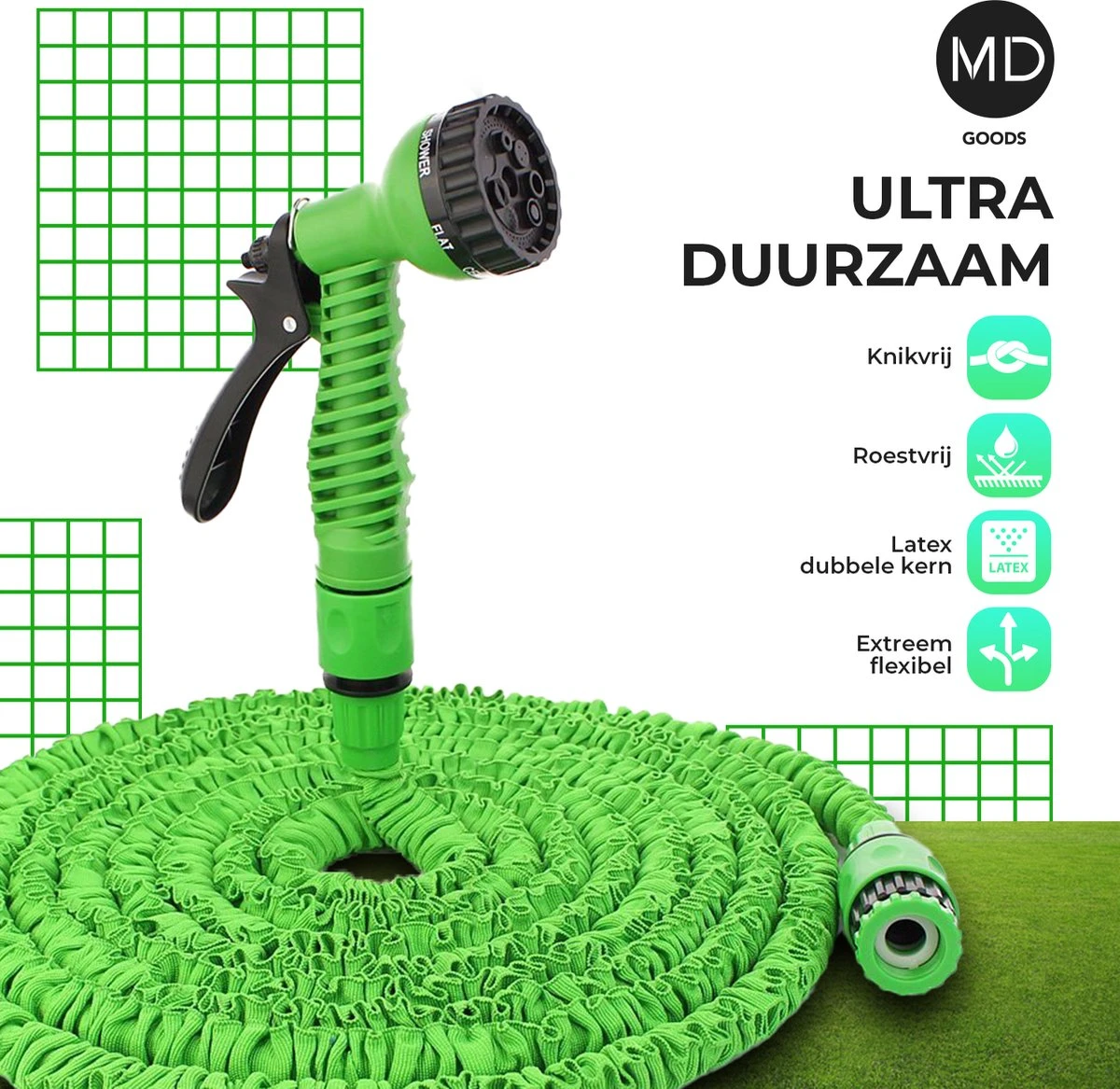 Uitrekbare Tuinslang tot 15 Meter van MD-goods ® - Tuinsproeier - Tuin Besproeien - Waterslang - Sproeikop - Groen - Flexibel Elastisch Uitrekbare Tuinslang Tot 15 Meter Van MD-goods ® - Tuinsproeier - Tuin Besproeien - Waterslang - Sproeikop - Groen - Flexibel Elastisch -Tuinverzorgings Winkel 1200x1167 8
