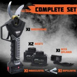 Reichlër® Elektrische Snoeischaar - 40 Mm Snijdiameter - 2x Accu - Anti-cut Functie - Heggenschaar - Takkenschaar - Zwart -Tuinverzorgings Winkel 1200x1195