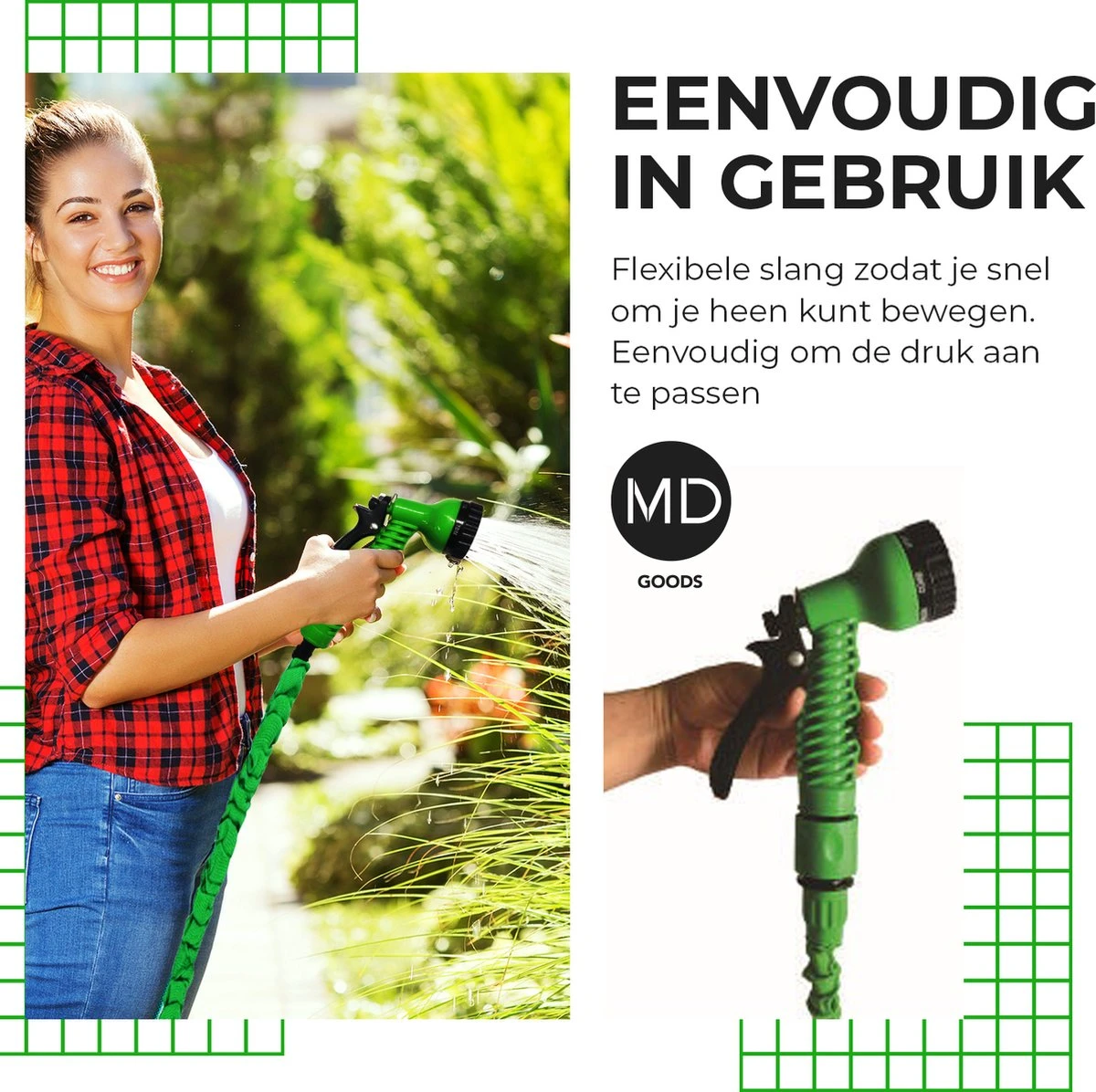 Uitrekbare Tuinslang tot 15 Meter van MD-goods ® - Tuinsproeier - Tuin Besproeien - Waterslang - Sproeikop - Groen - Flexibel Elastisch Uitrekbare Tuinslang Tot 15 Meter Van MD-goods ® - Tuinsproeier - Tuin Besproeien - Waterslang - Sproeikop - Groen - Flexibel Elastisch -Tuinverzorgings Winkel 1200x1196 15