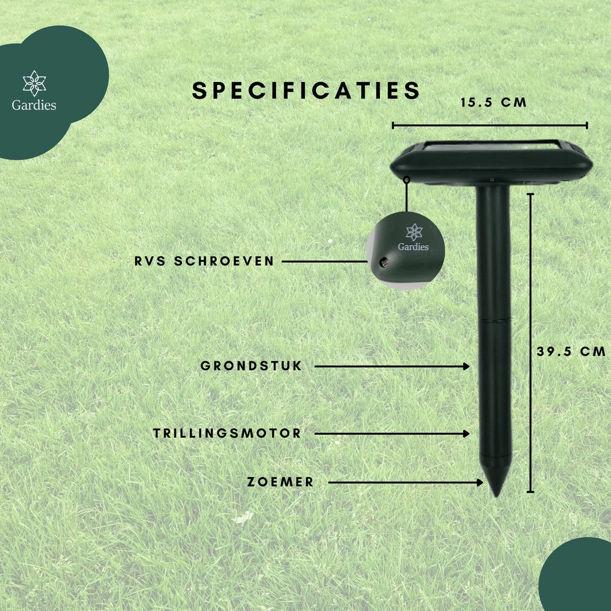 Gardies 2 stuks Ultrasone Mollenverjager - Oplaadbare batterijen & Zonne-Energie - Waterdichte Mollenbestrijding - 100% Diervriendelijk Gardies 2 Stuks Ultrasone Mollenverjager - Oplaadbare Batterijen & Zonne-Energie - Waterdichte Mollenbestrijding - 100% Diervriendelijk -Tuinverzorgings Winkel 1200x1200 1006