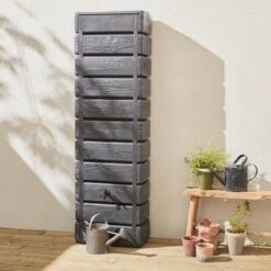 Regenton Muurtank, Grandval 300L, Antraciet Kunststof, Imitatiehout, Met Gootaansluitset Inbegrepen -Tuinverzorgings Winkel 1200x1200 2126