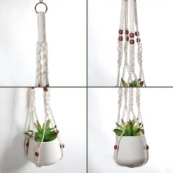 4 Stuks Plantenhangers - Boho Handgeweven Katoen Hangpot Voor Binnen/Buiten - Bloempot Met Kralen - Macramé Touw/Koord Hangplant Houder - Bohemian Wandhanger Decoratie - Verticale Tuin Plant Hanger Bloempothouder Planthanger Wit -Tuinverzorgings Winkel 1200x1200 2404