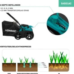 VONROC Elektrische Verticuteermachine - Gazonbeluchter – 1300W – Maaibreedte 320 Mm – 4 Dieptestanden (12/9/6/3 Mm) – Incl. 35L. Opvangbak -Tuinverzorgings Winkel 1200x1200 424
