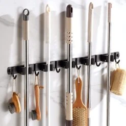 BOTC Bezemhouder - 5 Houders 6 Haken - Gereedschapshouder - Zeflklevend - Bezem Ophangsysteem - Ophanghaken - Tuingereedschap -Tuinverzorgings Winkel 1200x1200 545