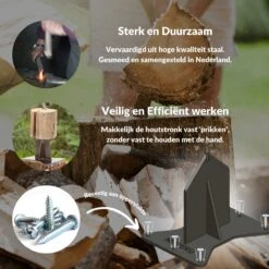 Miseru Houtklover – Geen Bijl Nodig – No Axe - Houtsplijter – Houtkliever – HANDMADE In Holland - Houtklover Voor Aanmaakhout – Metaal -Tuinverzorgings Winkel 1200x1200 683