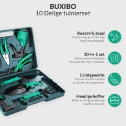 Tuinierset 10 Delig Met Complete Gereedschapskoffer Set Inclusief Tuinschaar, Handschep, Handhark, Plantenspuit, Haakvormige Voegenkrabber, Bloemenschepje, Bloemenschaar, Grasschaar En Heggenschaar -Tuinverzorgings Winkel 1200x1200 743