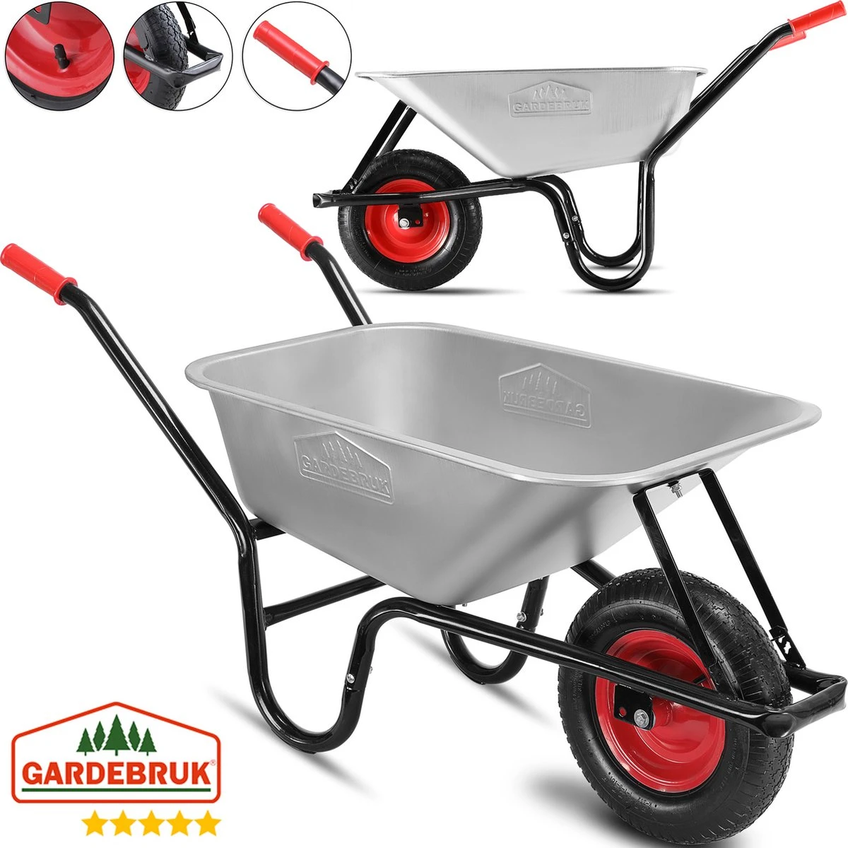 Gardebruk Kruiwagen 100L - Luchtband - 250kg Draagkracht Zilver Gardebruk Kruiwagen 100L - Luchtband - 250kg Draagkracht Zilver -Tuinverzorgings Winkel 1200x1200 75