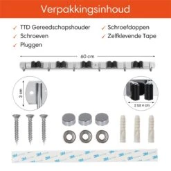 TTD Premium XXL Bezemhouder En Gereedschapsrek - Opslag Van Gereedschap - Opslag Van Schoonmaakspullen - Tuingereedschap - Klussen - RVS - Zwart -Tuinverzorgings Winkel 1200x1200 764