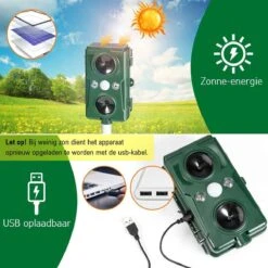 Cosas & Más - Ultrasone Kattenverjager - Marterverjager - Kattenschrik - Vogelverschrikker - Flashlight - Zonne Energie - Met USB Kabel -Tuinverzorgings Winkel 1200x1200 919
