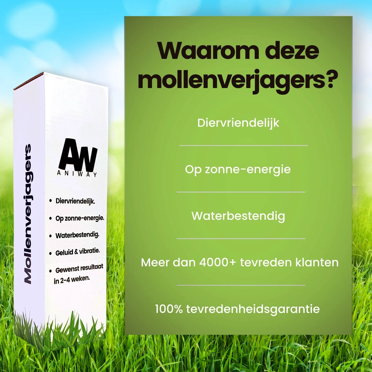 Aniway®- Mollenverjager - 2 of 4 stuks - Mollenbestrijding - Op zonne-energie - Diervriendelijk - Waterdicht - Strakke tuin/gazon/perceel Aniway®- Mollenverjager - 2 Of 4 Stuks - Mollenbestrijding - Op Zonne-energie - Diervriendelijk - Waterdicht - Strakke Tuin/gazon/perceel -Tuinverzorgings Winkel 1200x1200 921