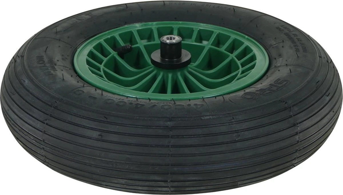 FORT 2PLy kruiwagenwiel 400x100mm, kunststof velg, kleur groen, luchtband FORT 2PLy Kruiwagenwiel 400x100mm, Kunststof Velg, Kleur Groen, Luchtband -Tuinverzorgings Winkel