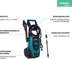 VONROC Hogedrukreiniger V22-1 2200W – 170 Bar – 450 L/h – Incl. 8m Slang, Reinigingsmiddelen Tank, Spuitstukken En Accessoires 4 VONROC Hogedrukreiniger V22-1 2200W – 170 Bar – 450 L/h – Incl. 8m Slang, Reinigingsmiddelen Tank, Spuitstukken En Accessoires -Tuinverzorgings Winkel 1200x986
