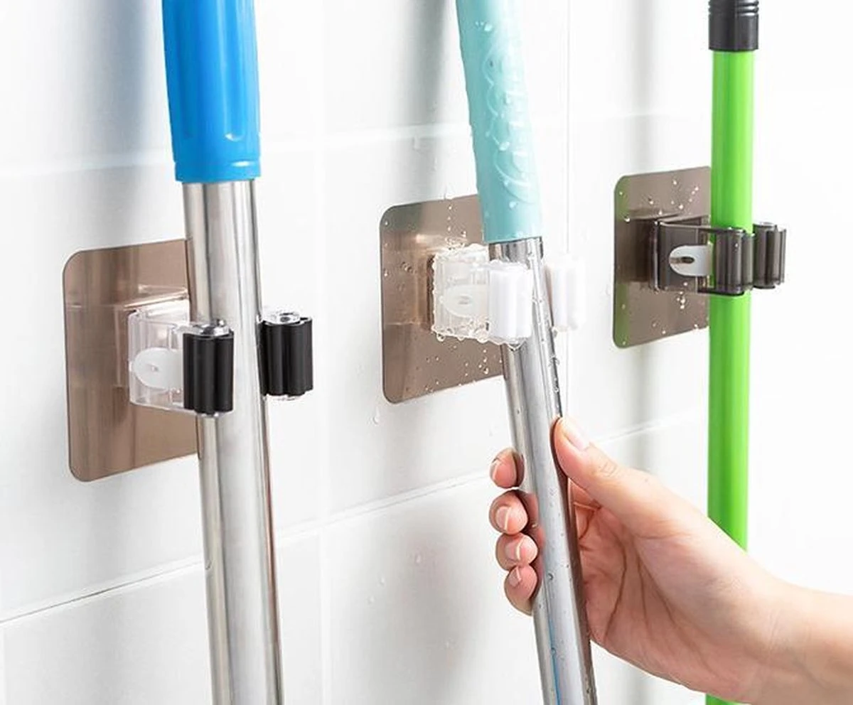 Bezem Houder - Zelfklevend - Zilverkleurig Bezem Houder - Zelfklevend - Zilverkleurig -Tuinverzorgings Winkel