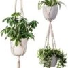 Plantenhanger Macrame Set Van 2 - Plantenhanger Met Ruimte Voor 3 Potten - Luxe Gevlochten Touw 100% Katoen - Duurzaam - Plantenbakken - Bloempotten - Macramé Stijl Hanger Voor Bloempotten - Hangpot - Fienosa -Tuinverzorgings Winkel 601x1200