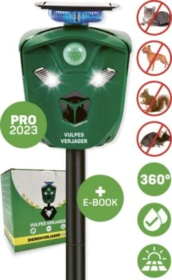 Vulpes Verjager® Ultrasone Kattenverjager Op Zonneenergie - Kattenschrik - Marterverjager - Waterdicht, 360° Bescherming & 20m Bereik - Afweermiddel Voor Vogels, Katten, Muizen Etc.