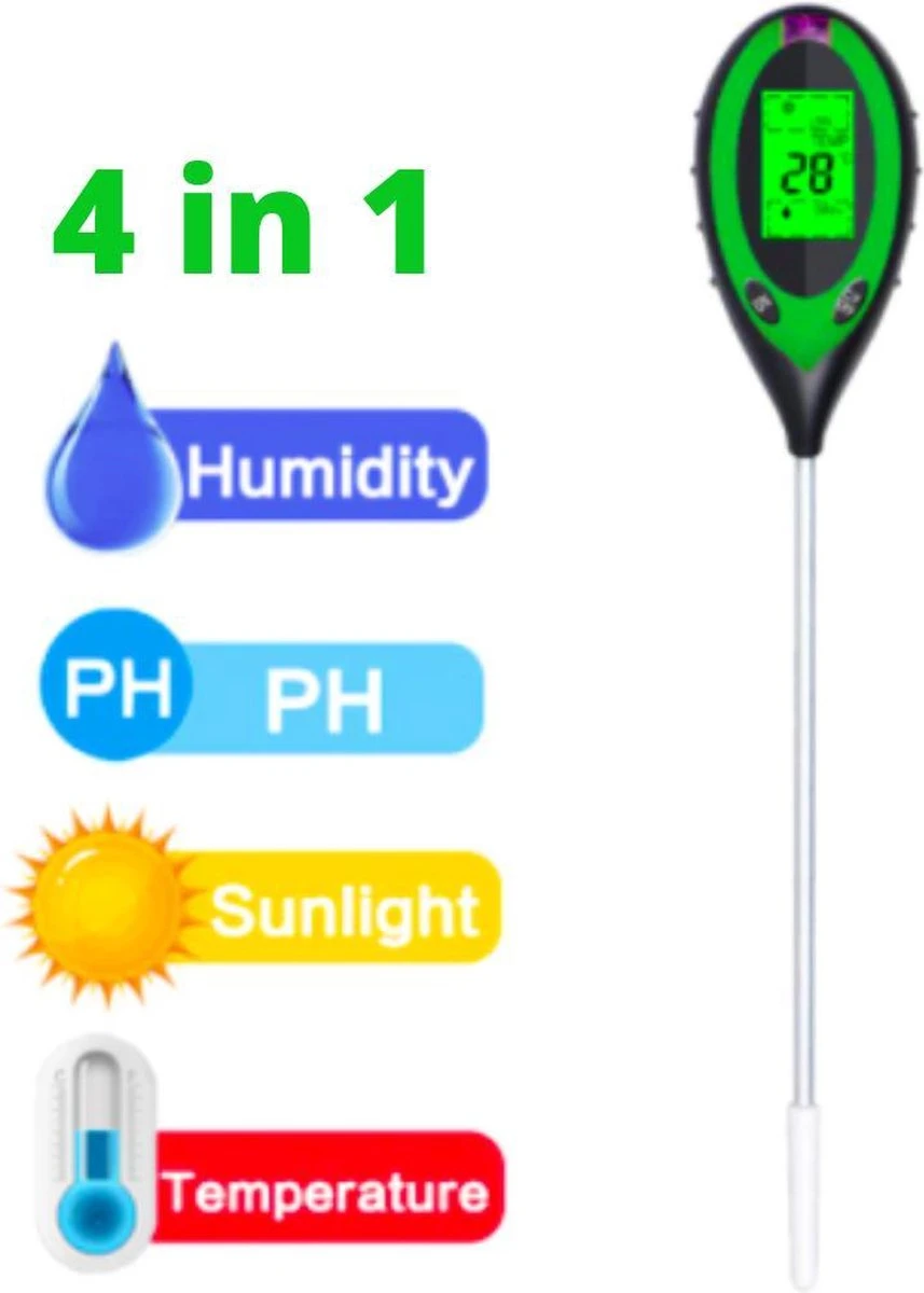 Vochtmeter planten - 4 in 1 - Vochtmeter - Watermeter - PH-meter - Vochtigheidsmeter Planten - Grondmeter - Watermeter voor kamerplanten- Groen - Incl. Batterij Vochtmeter Planten - 4 In 1 - Vochtmeter - Watermeter - PH-meter - Vochtigheidsmeter Planten - Grondmeter - Watermeter Voor Kamerplanten- Groen - Incl. Batterij -Tuinverzorgings Winkel 857x1200 2