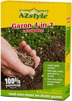 ECOstyle Gazon 4-in-1 Totaalpakket Met Kalk, Mest, Graszaad & Grond In Een Doos - Geeft Kale Plekken In Gras Egaal Herstel - 5- 10 Kale Plekken - 1 KG -Tuinverzorgings Winkel 857x1200