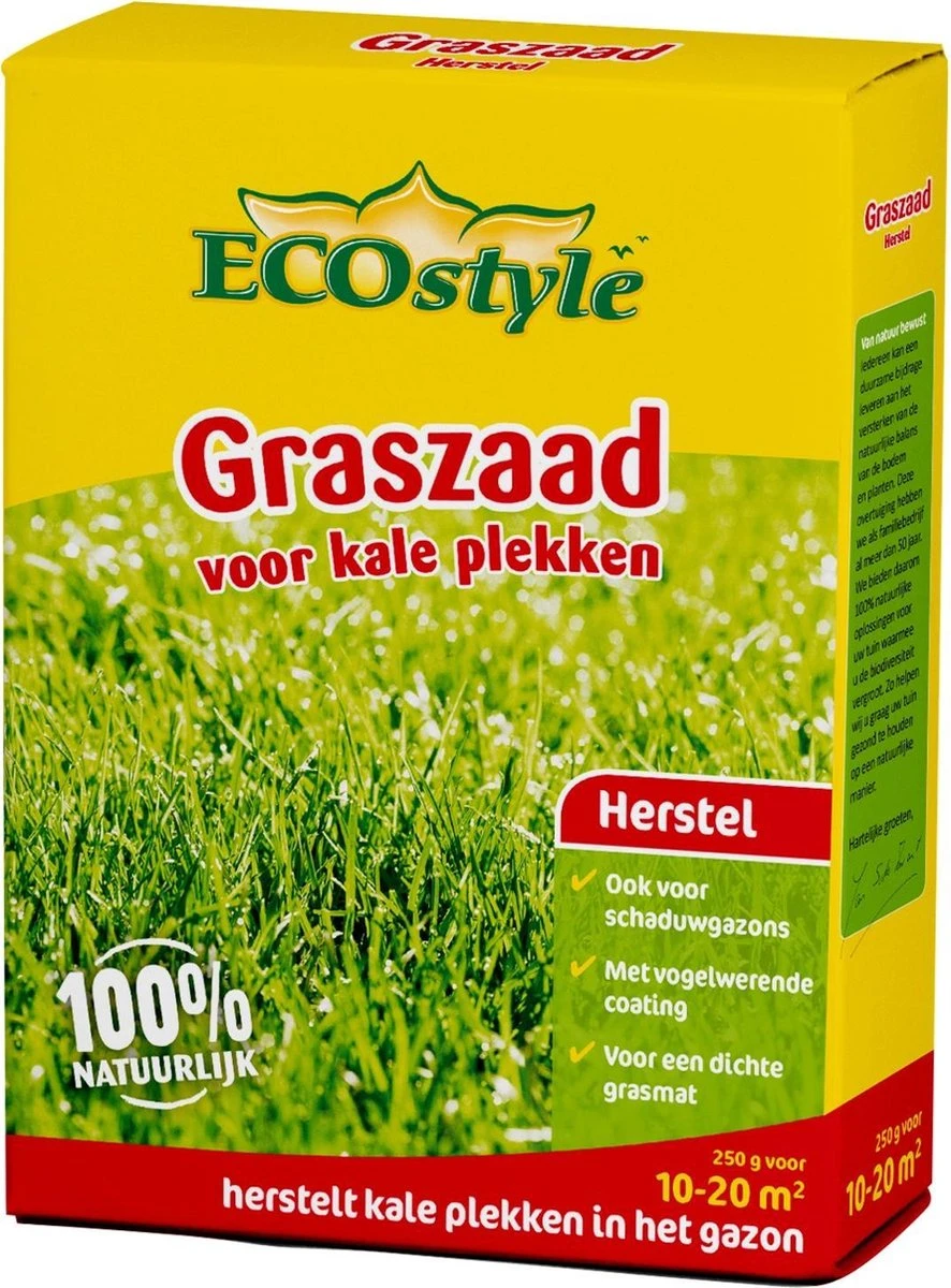 ECOstyle Graszaad Herstel Snelkiemend Gazon Gras – Herstelt kale plekken – Vogelwerende Coating – Geschikt voor Zon- en Schaduw Gazons - Snelle Kieming – 10 – 15M² – 250 GR ECOstyle Graszaad Herstel Snelkiemend Gazon Gras – Herstelt Kale Plekken – Vogelwerende Coating – Geschikt Voor Zon- En Schaduw Gazons - Snelle Kieming – 10 – 15M² – 250 GR -Tuinverzorgings Winkel 886x1200 1