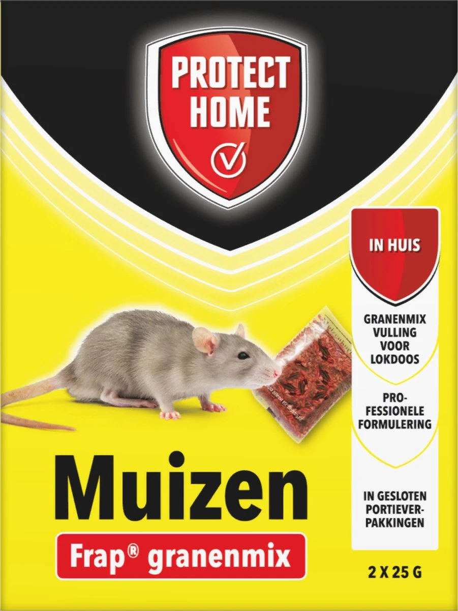 Protect Home Frap Granenmix tegen Muizen - 2 x 25 Gram - Muis Bestrijdingsmiddel - Lokaas Muizenkorrels voor Huismuizen - Professionele Formulering - In Portieverpakking Protect Home Frap Granenmix Tegen Muizen - 2 X 25 Gram - Muis Bestrijdingsmiddel - Lokaas Muizenkorrels Voor Huismuizen - Professionele Formulering - In Portieverpakking -Tuinverzorgings Winkel