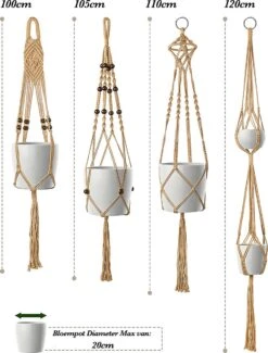 4 Stuks Luxe Jute Plantenhangers - Boho Handgeweven Katoen Hangpot Voor Binnen/Buiten - Hangende Bloempot Met Kralen - Macramé Touw/Koord Hangplant Houder - Bohemian Wandhanger Decoratie - Plant Hanger - Verticale Tuin Bloempothouder Planthanger -Tuinverzorgings Winkel 913x1200 3