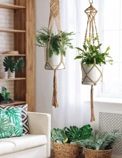 4 Stuks Luxe Jute Plantenhangers - Boho Handgeweven Katoen Hangpot Voor Binnen/Buiten - Hangende Bloempot Met Kralen - Macramé Touw/Koord Hangplant Houder - Bohemian Wandhanger Decoratie - Plant Hanger - Verticale Tuin Bloempothouder Planthanger -Tuinverzorgings Winkel 923x1200 5