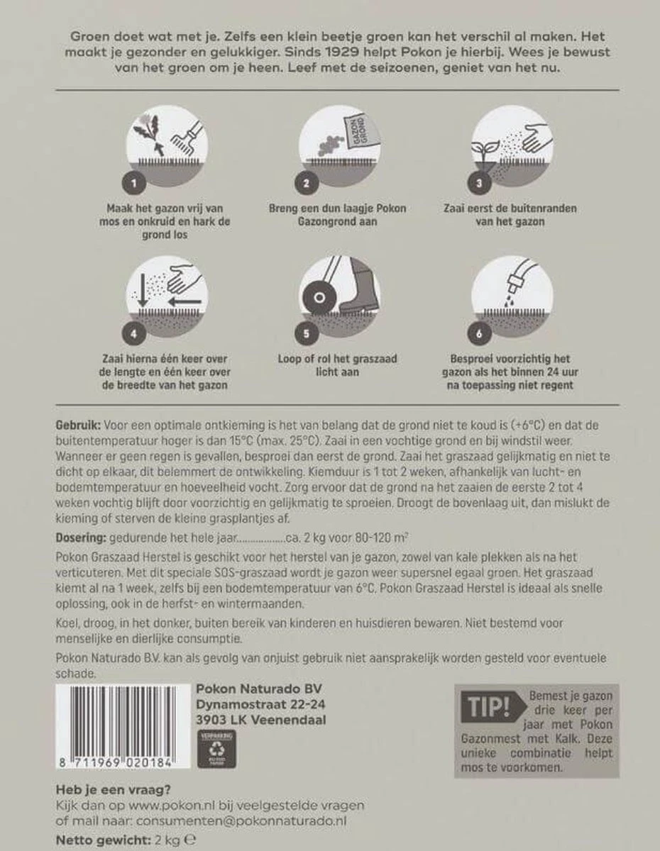 Pokon Graszaad Herstel - 2kg - Gazonherstel - Geschikt voor 80m² tot 120m² - Supersnel egaal groen gras Pokon Graszaad Herstel - 2kg - Gazonherstel - Geschikt Voor 80m² Tot 120m² - Supersnel Egaal Groen Gras -Tuinverzorgings Winkel 930x1200 1