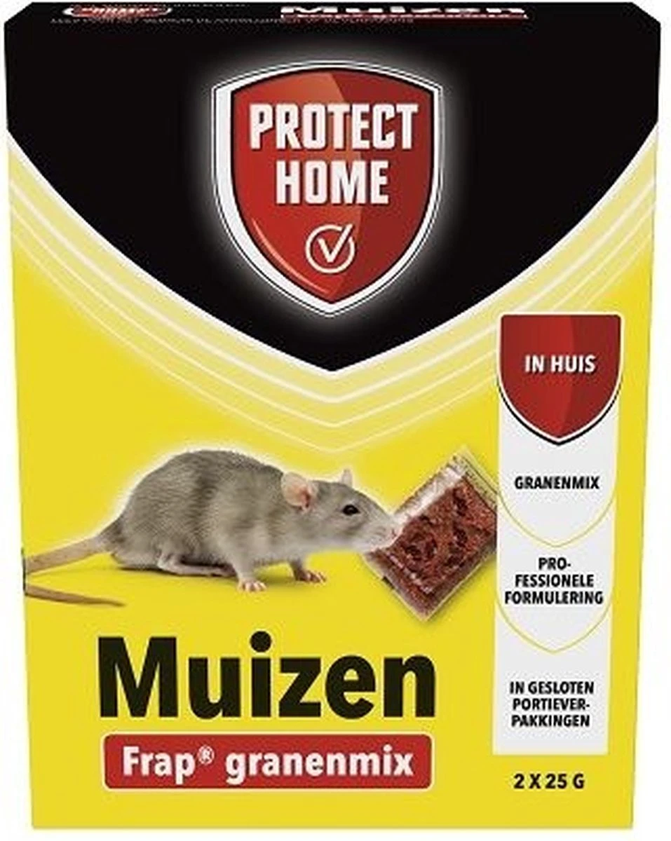 Protect Home Frap Granenmix tegen Muizen - 2 x 25 Gram - Muis Bestrijdingsmiddel - Lokaas Muizenkorrels voor Huismuizen - Professionele Formulering - In Portieverpakking Protect Home Frap Granenmix Tegen Muizen - 2 X 25 Gram - Muis Bestrijdingsmiddel - Lokaas Muizenkorrels Voor Huismuizen - Professionele Formulering - In Portieverpakking -Tuinverzorgings Winkel
