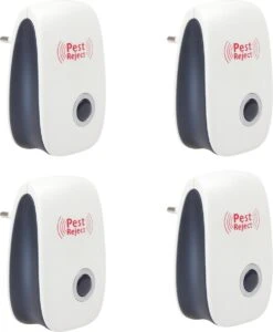 4-Pack Pest Reject Ongedierte Verjager Met Ultrasone Geluiden - Muizenverjager & Marterverjager - Vliegenverjager, Spinnenverjager & Muggenstekker - Pest Reject Ratten Verjagers